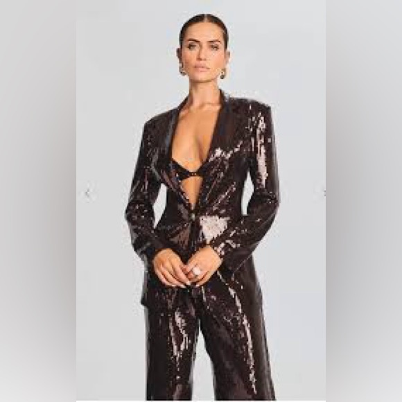 NWT Retrofete SET Tuxedo Blazer Pant Suit Dark Brown Sequin Medium $1100 Retail - Picture 4 of 16
